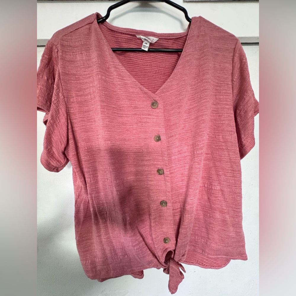 Weatherproof Pink and Green Button-Down Women's Top